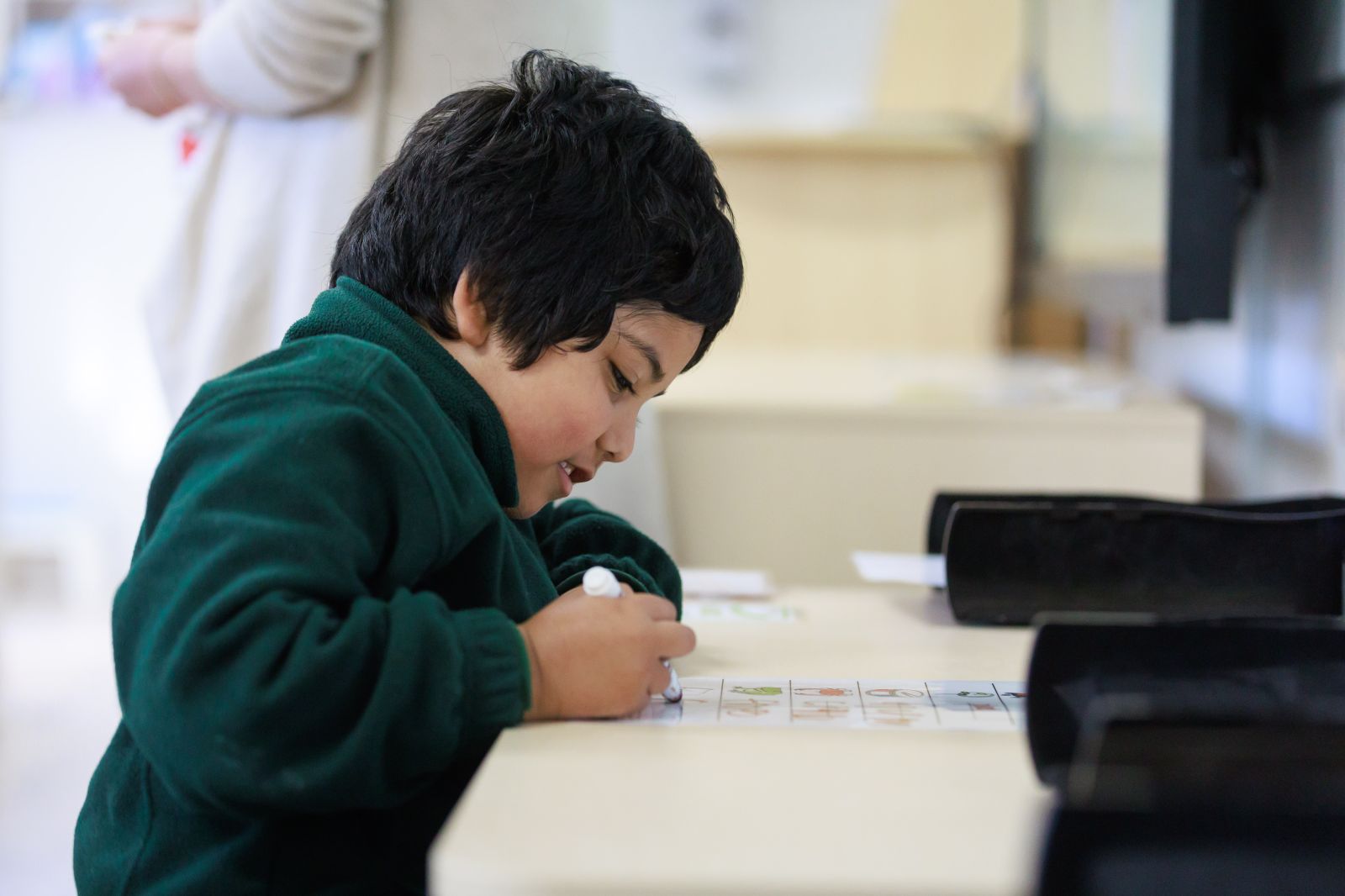 Student working at her desk