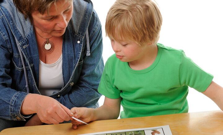 Boy working with therapist cards web