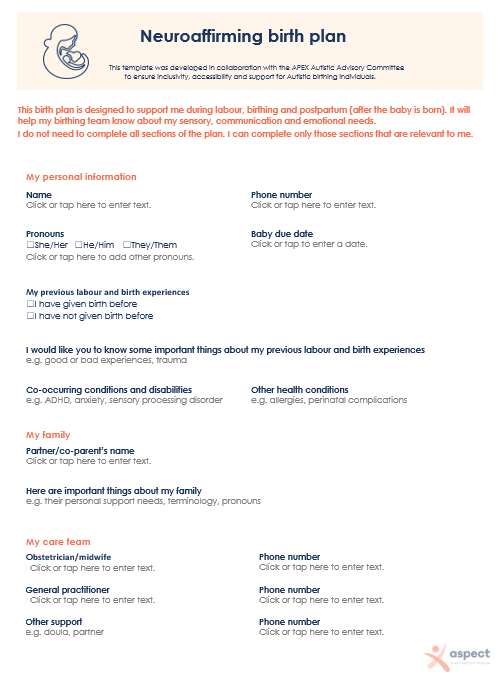 Neuroaffirming birth plan